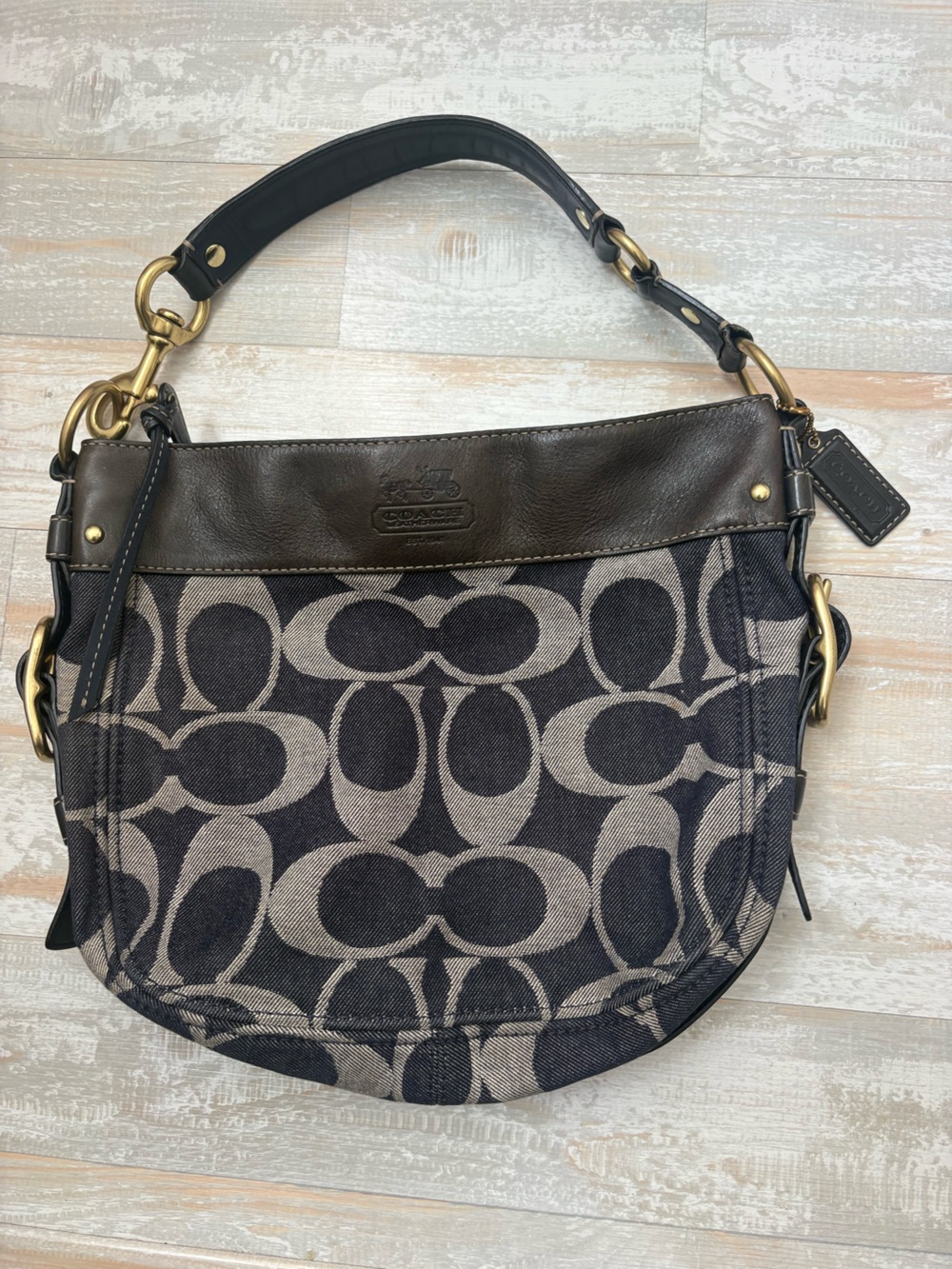 Coach Canvas Signature Shoulder Bag in Black and Brown